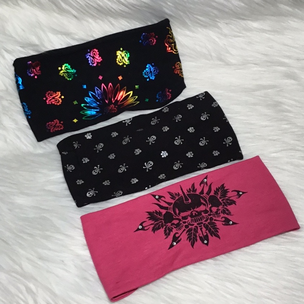Bling Foil Print/Rhinestone Wide Elastic Headbands, Lot of 3